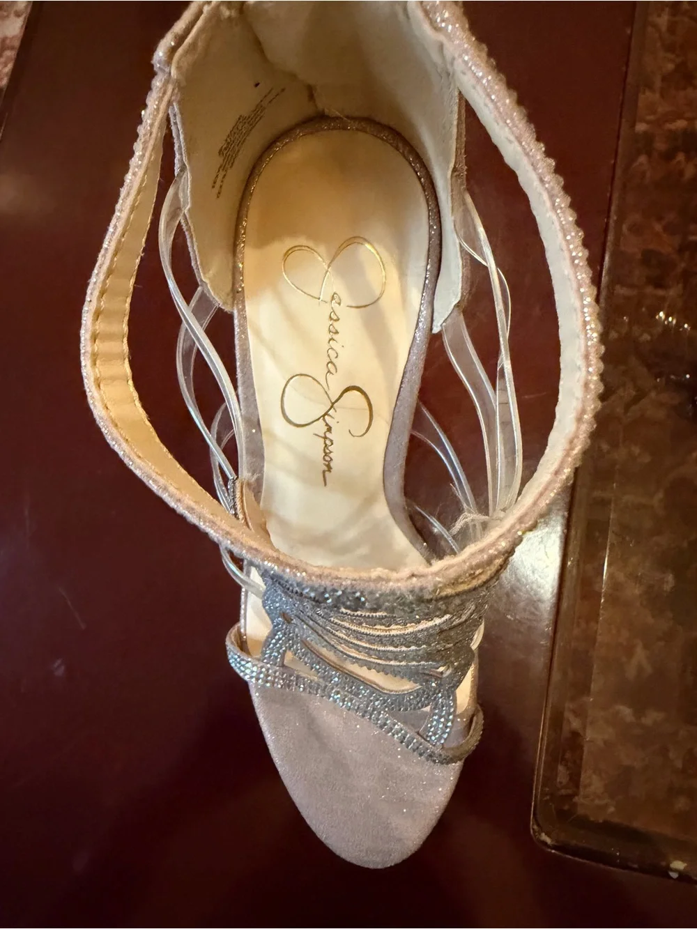 Jessica Simpson Silver Rhinestone Cage Heels